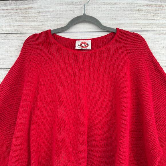 Vintage 90s S.W.A.K. Crop Oversized Sweater Womens Large Red Made in USA - Picture 3 of 9
